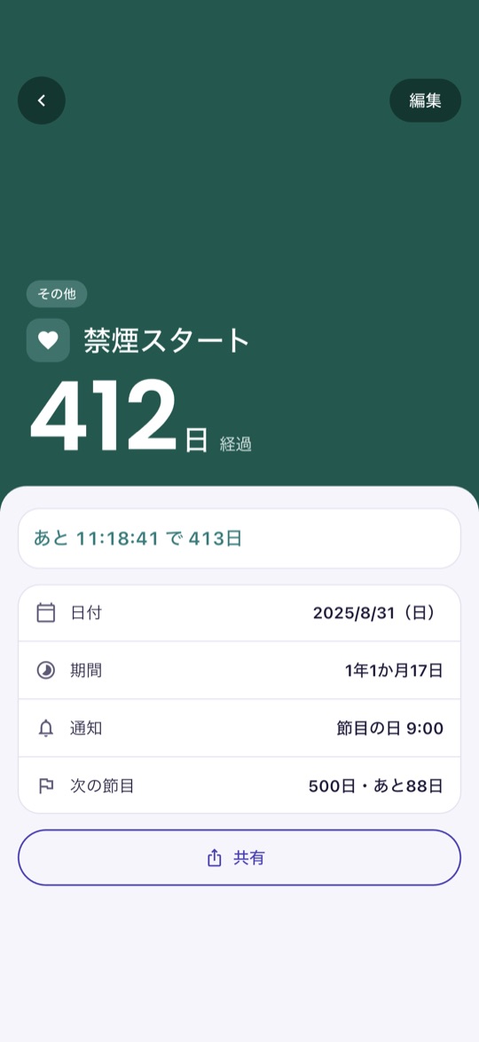 カウントアップの詳細画面